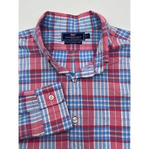 Vineyard Vines Slim Fit Murray Shirt Men's Large L/S‎ Red/Blue Whale Plaid